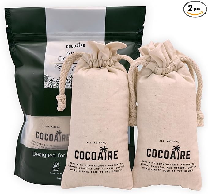 Shoe Deodorizer – Coconut Charcoal Odor Absorber (2 Pack, 125g Each) – Extra Strength Activated Coconut Shell Charcoal – Removes Moisture from Shoes, Gym Bags & Closets – Reusable & Unscented