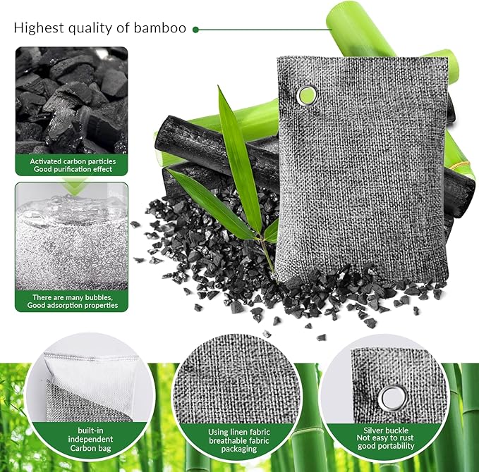 2 Bags Natural Air Purifying Bag | Bamboo Charcoal Odor Absorber for Home & Car | Closet Odor Eliminator, Small Room Deodorizer & Car Air Freshener | Charcoal Bags (100g gray3, Unscented)