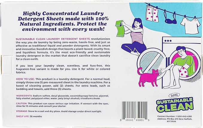 Laundry Detergent Sheets - Made in Sweden, Up to 100 loads 50 Sheets, Sustainable Clean Liquidless Technology, Dissolves Instantly, No Harsh Chemicals, Eco-Friendly. (Unscented)