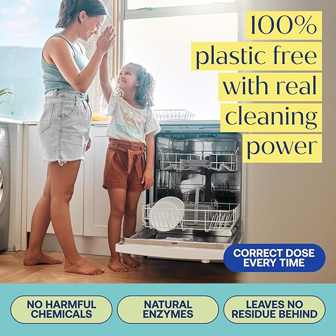 Fab Tab 100% Plastic-Free Dishwasher Detergent Tablets, Clean Ingredients, Fragrance Free, No Residue, Powerful Enzyme-Based Dishwasher Pods, 120 Count.