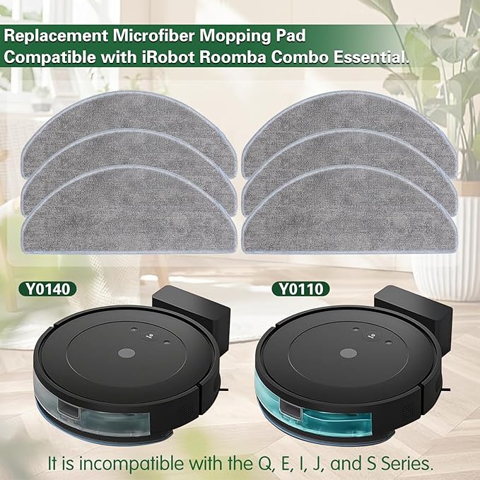 6 Pack Mop Cloth Compatible with iRobot Roomba Combo Essential Y0140 Y0110 Y0540 Q0520, 105/104 Combo Robot Vacuum Cleaner, Microfiber Washable Mop Pad Replacement Accessories Parts