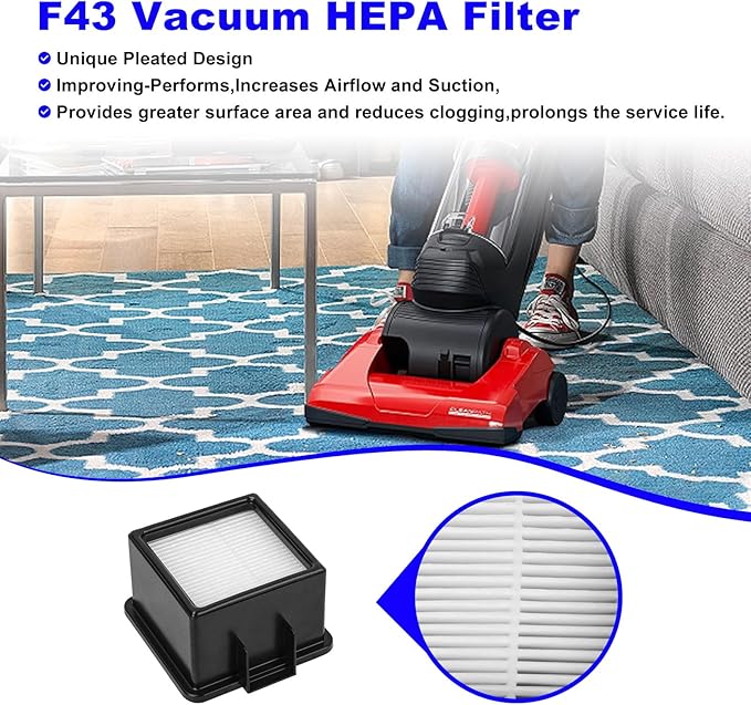 F43 Vacuum HEPA Filter Replacement Dirt Devil UD20005 UD20010 Easy Lite Cyclonic Quick Vac FOR Dirt Devil 2PY1105000 1PY1106000 HEPA Filter and Foam Filters - 2 Pack