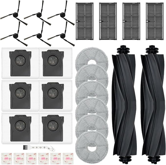 Replacement Kit for Mova E40 Ultra Robot Vacuum, 2 Main Brushes, 4 Filters, 6 Mop Pads & Dust Bags & Scented Tablets & Side Brushes, 1 Cleaning Brush
