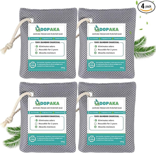 Nature Fresh Air Purifier Bags, Activated Charcoal Air Purifying Bag,Moisture Absorber,odor eliminator,Natural Car Air Freshener,Shoe Deodorizer,Odor Eliminators For Home, Pet, Closet (200g*4)