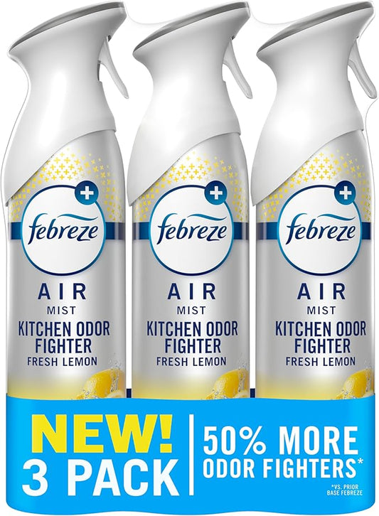 Febreze Air Mist, Air Freshener Spray, Odor Fighting Room Spray, Deodorizer for Home Bathroom Kitchen Office Apartment Dorm Room Classroom, Kitchen Odor Fighter Fresh Lemon Scent, 8.1oz