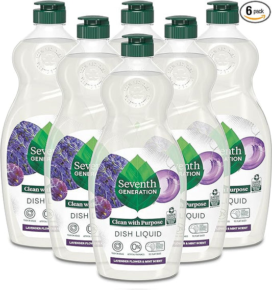 Seventh Generation Dish Soap Liquid Lavender Flower & Mint Scent Pack of 6 Dishwashing Soap Dish Detergent Liquid Soap 19 oz