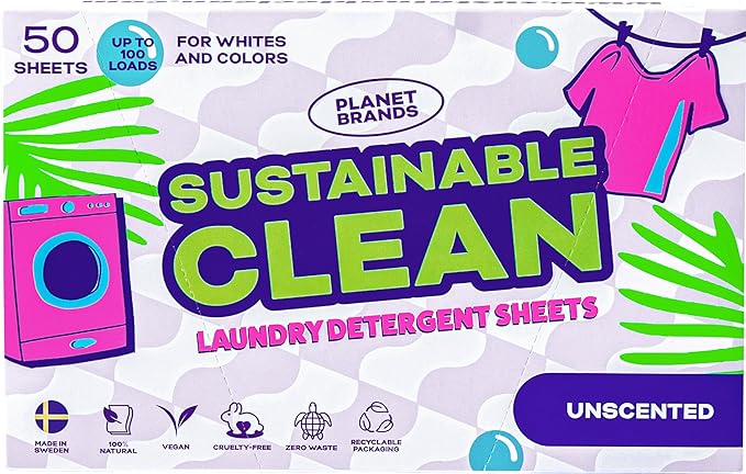 Laundry Detergent Sheets - Made in Sweden, Up to 100 loads 50 Sheets, Sustainable Clean Liquidless Technology, Dissolves Instantly, No Harsh Chemicals, Eco-Friendly. (Unscented)