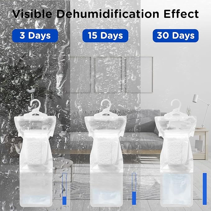 W&E Choice Moisture Absorbers Hanging Bag for Your Closet, Dehumidifier Bags for Bathroom, Fragrance Free Humidity Packs, 10 Pack, 9.9 Oz