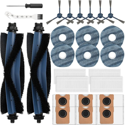 26 Pack Replacement Accessories Compatible with eufy Vacuum Omni C20, 2 Mainbrush 4 Filter 6 Dust Bags 6 Mop Pads 6 Sidebrush 1 Cleaning Brush 1 Screwdriver
