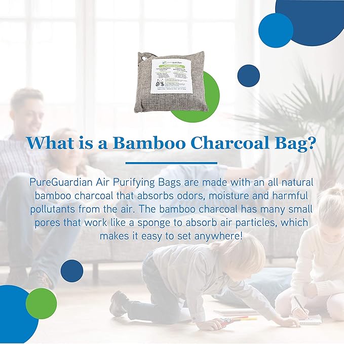 PureGuardian CB500 Bamboo Charcoal Air Purifying Bag, Eco-Friendly, Naturally Absorbs Odors, Excess Moisture and Pollutants, 500g, 5-Pack, Gray
