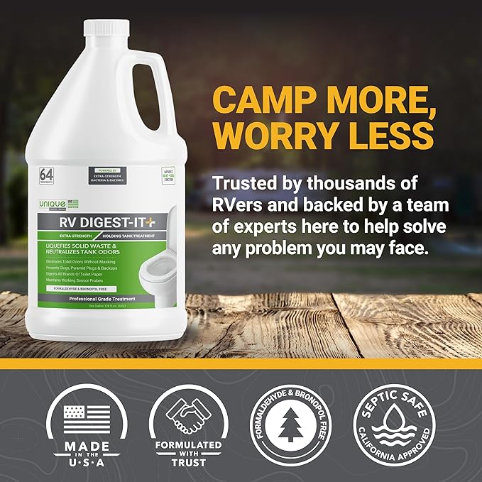 Unique RV Digest-It+, Extra-Strength RV Toilet Treatment - Liquifies Waste and All Brands of Toilet Paper - Odor Eliminator (128 oz) (Pack of 2)