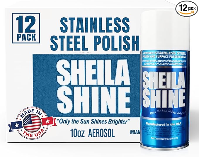 Sheila Shine 12 x 10oz Stainless Steel Cleaner and Polish - Removes Grease, Fingerprint & Watermark - Kitchen Appliances, Refrigerators, Sinks, Ovens & Grills - Stainless Steel Sprays Cleaner