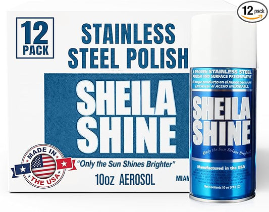 Sheila Shine 12 x 10oz Stainless Steel Cleaner and Polish - Removes Grease, Fingerprint & Watermark - Kitchen Appliances, Refrigerators, Sinks, Ovens & Grills - Stainless Steel Sprays Cleaner