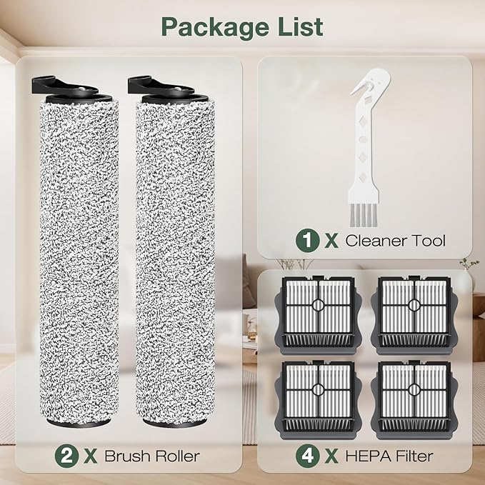 2+4 Pack iFloor 3/ S3 Brush Roller and HEPA Filter Set Compatible with Tineco iFloor 3/ Floor One S3 Cordless Vacuum Cleaner, 2 Pack Brush Rollers + 4 Pack Vacuum HEPA Filters