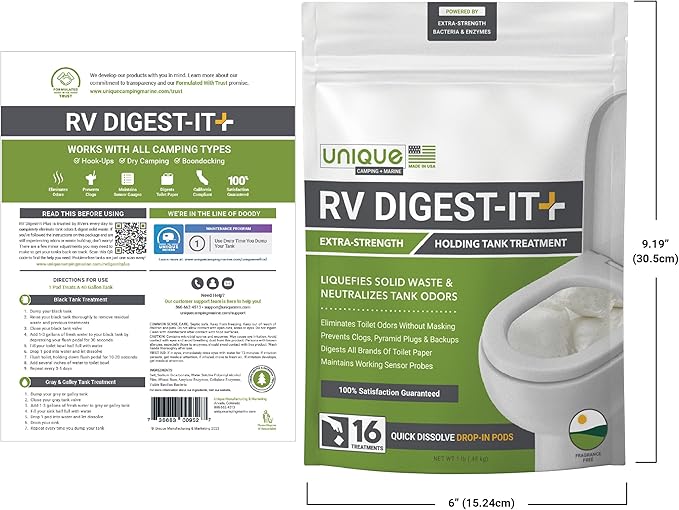 Unique RV Digest-It+ Extra-Strength RV Toilet Treatment Pod - Liquifies Waste and All Brands of Toilet Paper - Eliminates Odors at the Source (16 Pods)