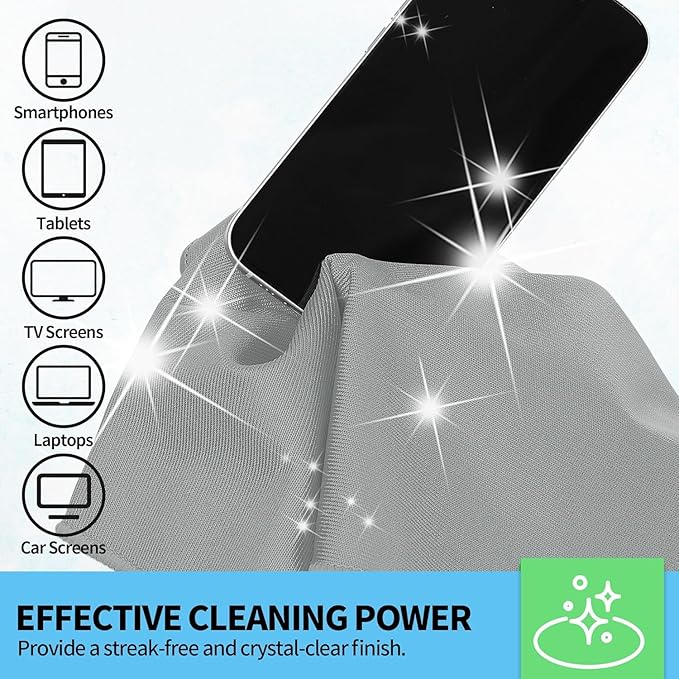 HOMERHYME Microfiber Cleaning Cloth - 6 Pack Glasses Cleaning Cloth, 16" x 14" Window Cleaning Rags, Streak Free Lint Free Polishing Cloths Wipes for Eye Glass, Stainless Steel, Windshield, Grey