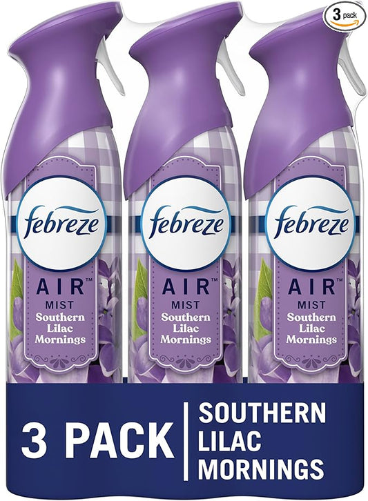 Febreze Air Mist Air Freshener Spray, Odor-Fighting Room Spray, Air Fresheners for Home and Bathroom and Kitchen, Aerosol Can, Southen Lilac Mornings Scent, Purple, 8.8oz (Pack of 3)