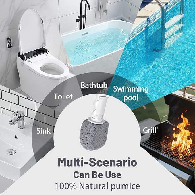 Upgrade Pumice Stone Toilet Bowl Cleaner,Bathroom Cleaner Brush Toilet Wand Refills with 30CM Long Handle for Remove Hard Water Stains with 1 Wand+ Pumice Stones (10 Pack)