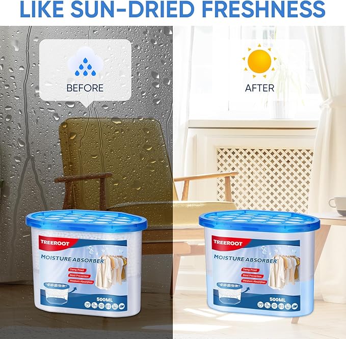 8 Pack Moisture Absorbers, 16 OZ Humidity Absorber Bucket, Moisture Absorbers for Closet, Dehumidifier Bucket for Wardrobes, Kitchens and Bathrooms, Fragrance Free Humidity Absorber