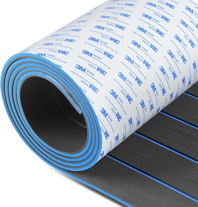 OCEANBROAD EVA Foam Boat Flooring with 3M Adhesive Backing Marine Self-Adhesive Decking 96''x45.6''/36''/28.8''/16.8'', 48''x16.8'' Faux Teak Sheet for Jon Boats Swim Platform Helm Pad RV Floor