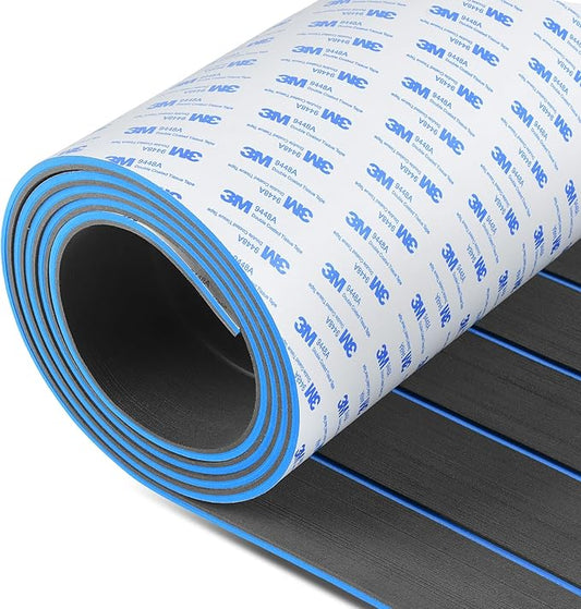 OCEANBROAD EVA Foam Boat Flooring with 3M Adhesive Backing Marine Self-Adhesive Decking 96''x45.6''/36''/28.8''/16.8'', 48''x16.8'' Faux Teak Sheet for Jon Boats Swim Platform Helm Pad RV Floor