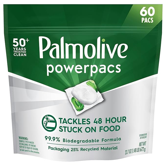 Palmolive PowerPacs Dishwasher Pods, 99.9% Biodegradable Formula in Dishwasher Tabs With No Added Fragrance - 60 count