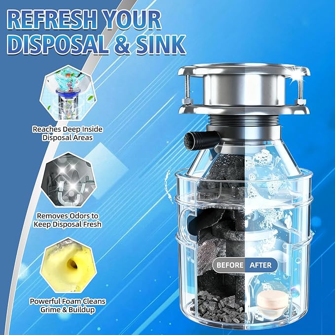 Garbage Disposal Cleaner and Deodorizer 50 Pack, Powerful Garbage Disposal Cleaner Tablets, 1 Year Supply For Kitchen Sink, Drain Clean, Home Cleaning Essentials (50 count)