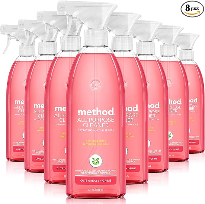 Method All-Purpose Cleaner Spray, Pink Grapefruit, Perfect for Most Counters, Tiles, Stone, and More, 28 oz Spray Bottles, (Pack of 8)