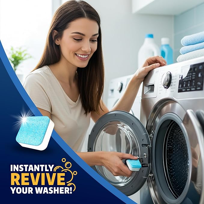 Washing Machine Cleaner Tablets 24 Pack - Deep Cleaning Tablets for Front & Top Load, Works With HE Washers, Removes Residue, Odor & Pet Hair - 12 Month Supply of Washer Cleaner Descalers, Septic Safe
