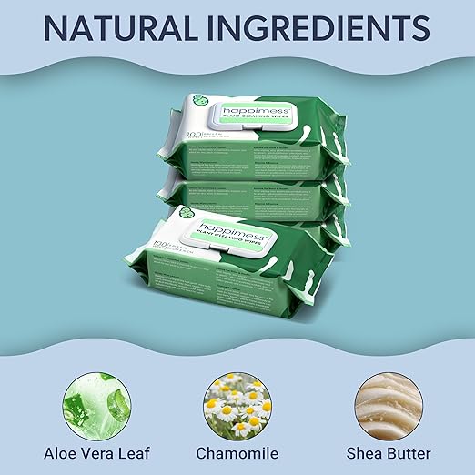 happimess WPE1000A-4SET Plant Cleaning Wipes, Gently Cleans & Shines Houseplant Leaves, Dust Remover with Aloe Vera, Shea Butter & Chamomile, 400 Count (Pack of 4)