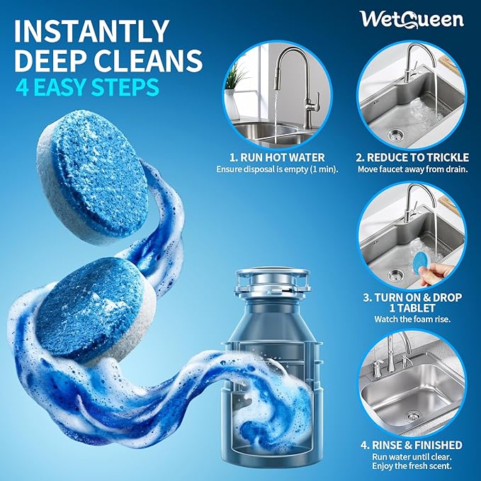 Garbage Disposal Cleaner and Deodorizer Tablets - 24 Pack (1 Year Supply), Powerful XL Foaming Odor Eliminator, Fresh Ocean Scent Sink & Garburator Freshener, Septic Safe Kitchen Drain Cleaning Care