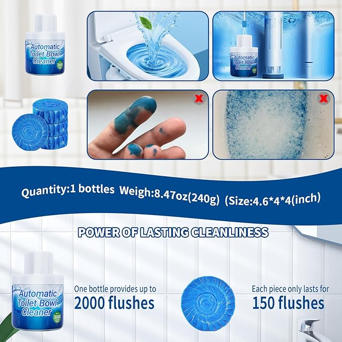Toilet Bowl Cleaners, Toilet Cleaner, Automatic Long Lasting Continuous Toilet Bowl Cleaner, Prevent Stain Build Up Deep Clean, Each Pack for About 3 Months' Supply, Blue