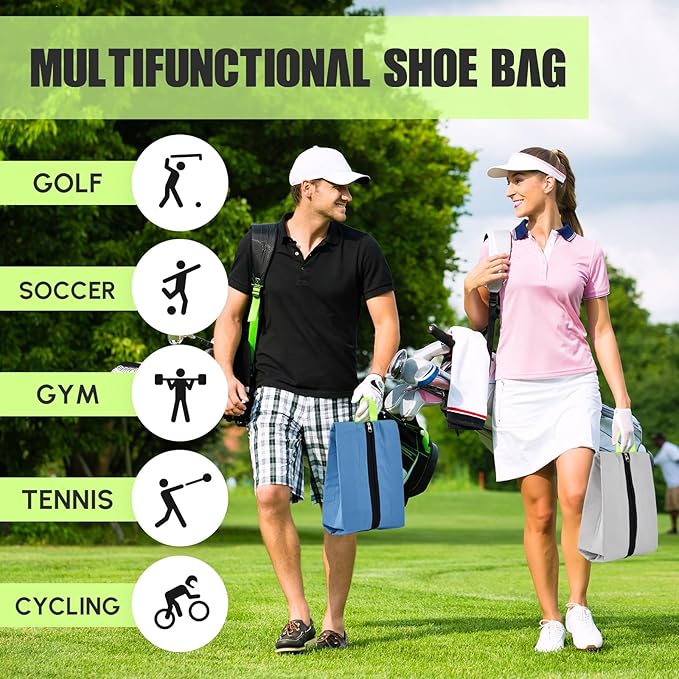 2 Pcs Smell Proof Cleat Bag for Sports, 4 Layer Odor Absorbing Soccer Football Baseball Golf Shoe Bag, Waterproof Mud Resistant Shoe Storage Pouch Fits up to Size 14 (Gray,Blue)