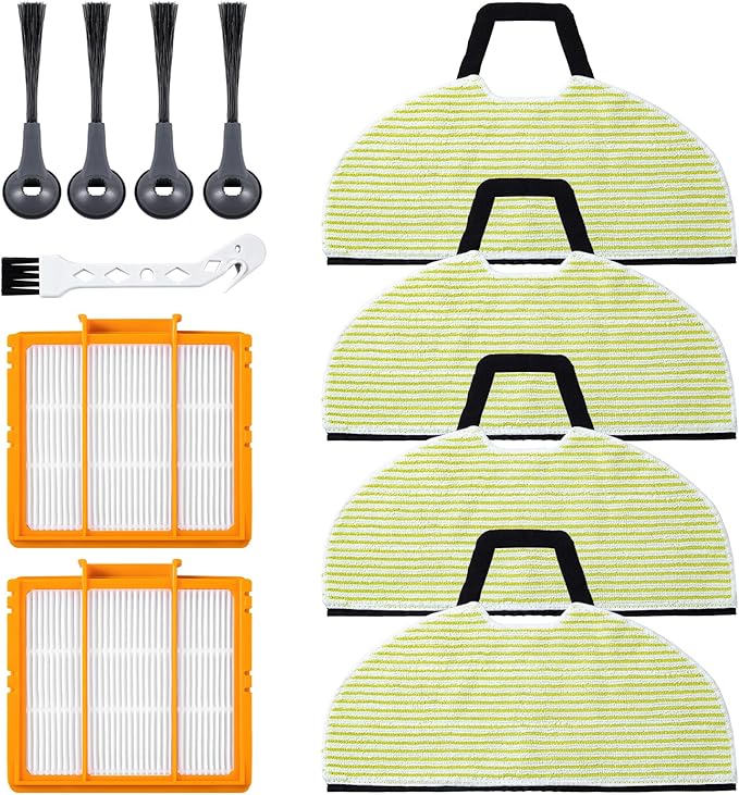 4 Mop Pads Replacement Parts for Shark RV2610WA, AV2610WA, RV2620WD, RV2410WD AI Ultra 2-in-1 Robot Vacuum and Mop Accessories, 4 Mop Pads, 2 Filter, 4 Side Brush Combo