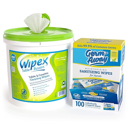 Restaurant Bundle - Get 400ct Wipex Table Bussers Natural Table Wipes and 100ct Individually Wrapped Hand Wipes