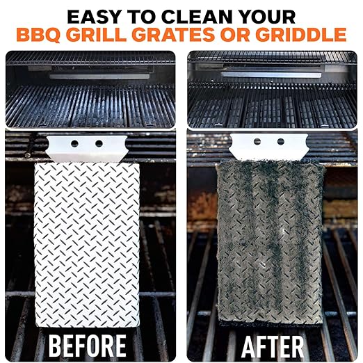 Proud Grill Q-Swiper BBQ Grill Cleaner Set - 1 Grill Brush with Scraper and 25 BBQ Grill Cleaning Wipes, Bristle-Free & Wire-Less, Safe Way to Remove Grease and Grime for A Clean and Healthy Grill