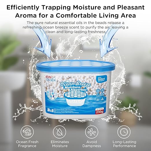 W&E Choice Moisture Absorbers with Ocean Breeze, Portable Dehumidifier for Closet & Bathrooms, Kitchen, Humidity Absorber Odor Eliminator Absorber 6 Pack