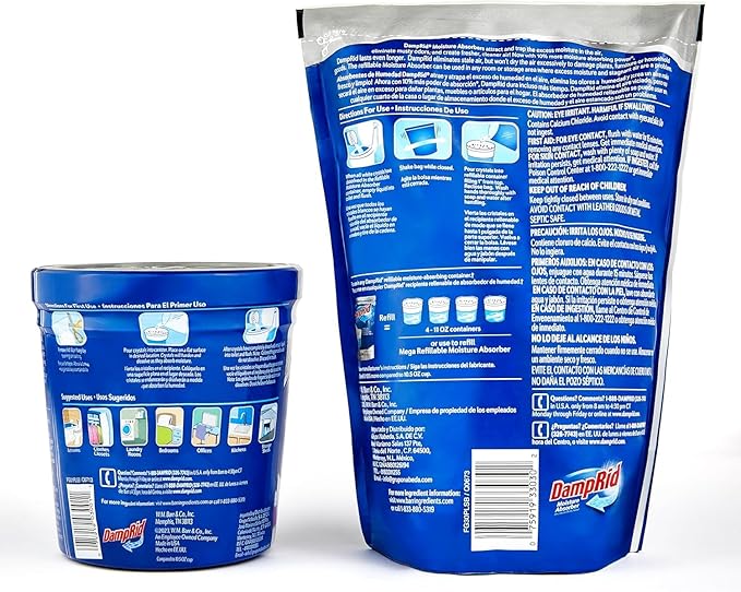 Damp Rid Refillable Moisture Absorber – Pure Linen Humidity Absorber & Odor Absorber with 11oz Cup and 44oz Refill Bag, Cleaner Air for Closet & Bathroom – ILIOS Packaging