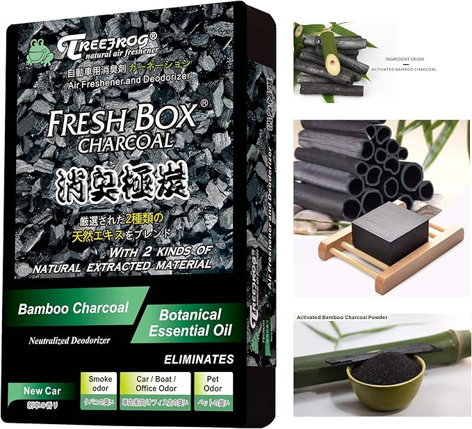 Treefrog New Car Scent, Charcoal Car Air freshener 2-Pack, Last Long with Large Size Content 200g