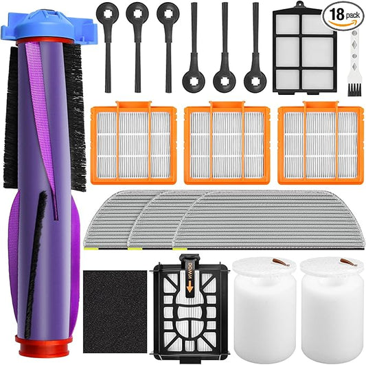 18 Pack Accessories for Shark AV2800ZE / RV2820YE / RV2820ZE Robot Vacuum & Mop Combo, 1 Brushroll, 3 Mop Pads, 3 HEPA Filters, 1 Pre-Filter, 6 Side Brushes, 1 Post-Motor Filters, 2 Pre-Motor Filters