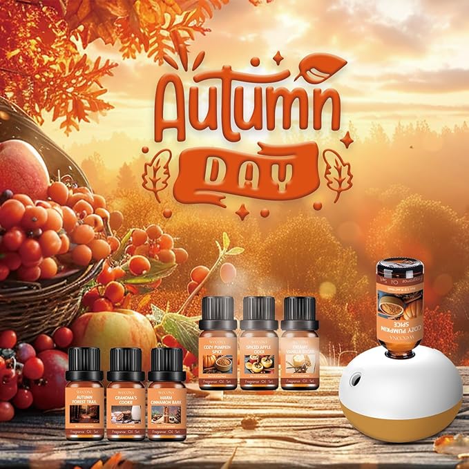 Fall Essential Oils Set – 6 Pack Aromatherapy Oils, Essential Oils Fall Scents for Diffuser, Candle Making Scents, Fragrance Oil for Soap & Candle Making, Fall Scented Essential Oils
