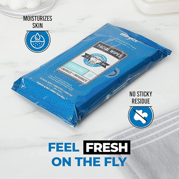 Game Face Cooling Face Wipes 25 Count XL Size Compostable Cloth Naturally Formulated and Lightly Scented Hydrating, Energizing, and Invigorating Wipes for Athletic, Sport, and On The Go Needs.