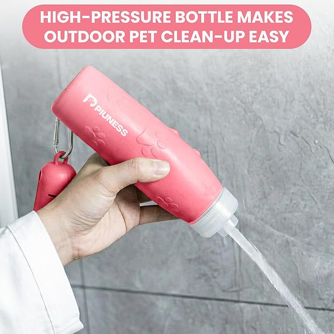 Ultimate 2-in-1 Dog Walk Essential – Portable Pee Cleaning Bottle + Detachable Poop Bag Dispenser (Salmon)