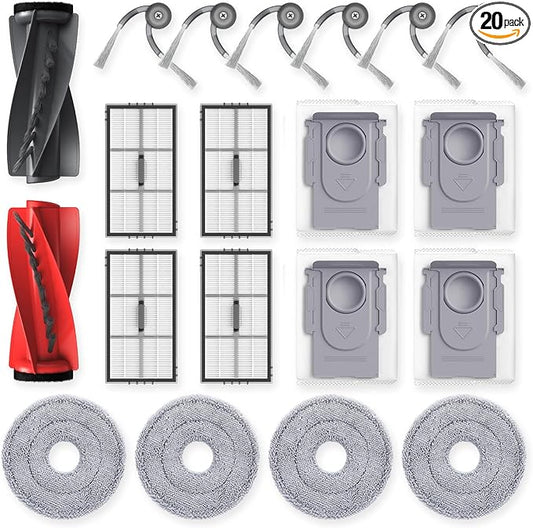 Saros 10R Accessories for Roborock Saros 10R / Qrevo CurvX Robot Vacuum, Replacement Parts with 4 Dust Bags, 4 Mop Pads, 4 HEPA Filters, 6 Side Brushes, Dual Zero-Tangling Main Brush
