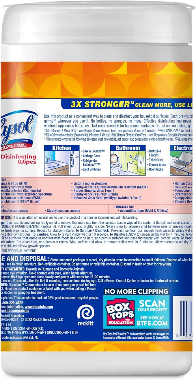 Lysol Disinfectant Wipes, Multi-Surface Disinfectant Cleaning Wipes, For Disinfecting and Cleaning, Mango & Hibiscus, 80 Count (Pack of 4)