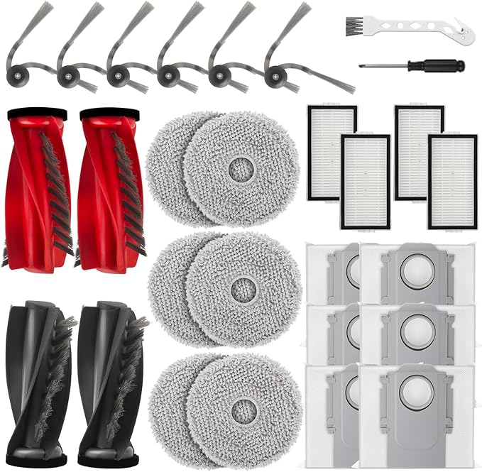 Accessories Kit Compatible with Roborock Saros 10R / Qrevo CurvX G20s Ultra Robot Vacuum Replacement Parts Dual Main Brush Hepa Filter Mop Pads Side Brush Dust Bags Screwdriver Clean Tool