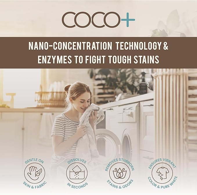 COCO+ Laundry Detergent Sheets - Nano-Concentrated with Enzymes, Hypoallergenic & Plant-Based - Deep Clean, Safe for Sensitive Skin - (120 Loads 60 Sheets) - Ocean Mist