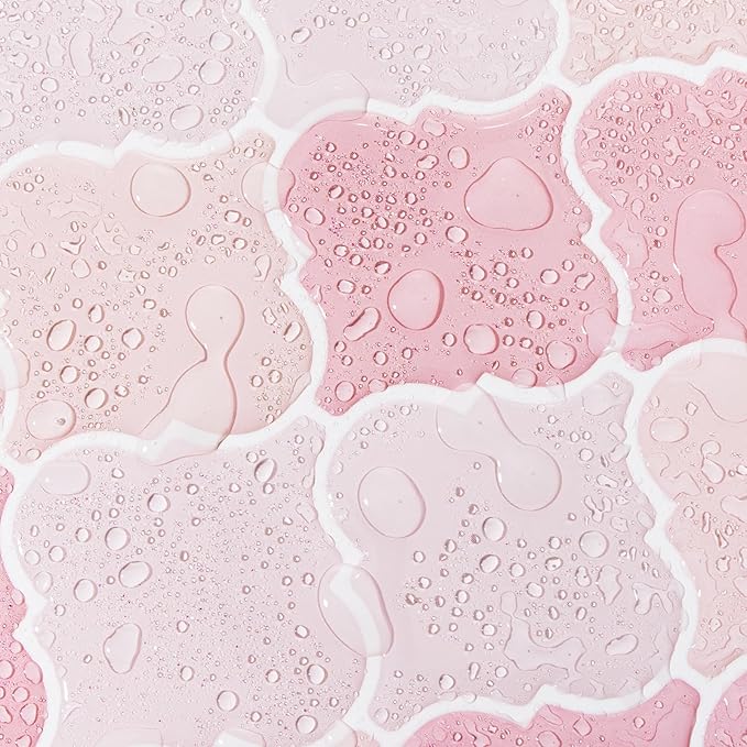 Pink Arabesque Tiles Peel and Stick Backsplash for Kitchen, WalDecoo 10-Sheet Stick on Tiles Kitchen Backsplash, Pink Peel and Stick Wall Tiles（12''×12''）