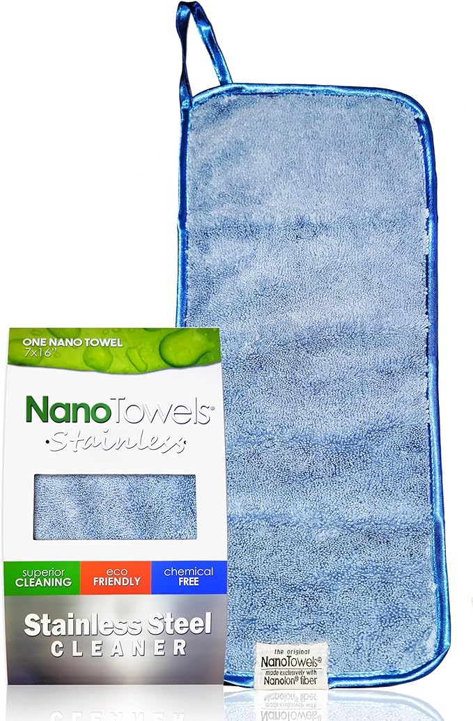 Stainless Steel Cleaner | The Amazing Chemical Free Stainless Steel Cleaning Reusable Wipe Cloth | Kid & Pet Safe | Nano Blue 7x16 (1 pc)
