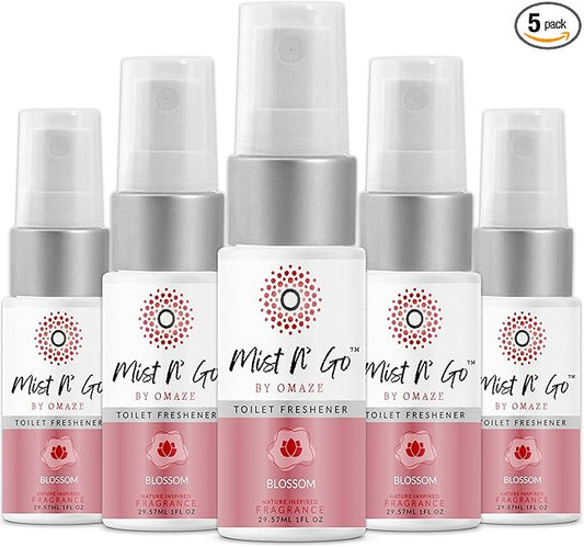 Mist N??Go by Omaze Travel Bathroom Spray for Toilet Spray Odor Eliminator - Travel Toilet Spray for Bathroom Air Freshener Spray for Bathroom Deodorizer - Blossom Travel Size (1oz x5)